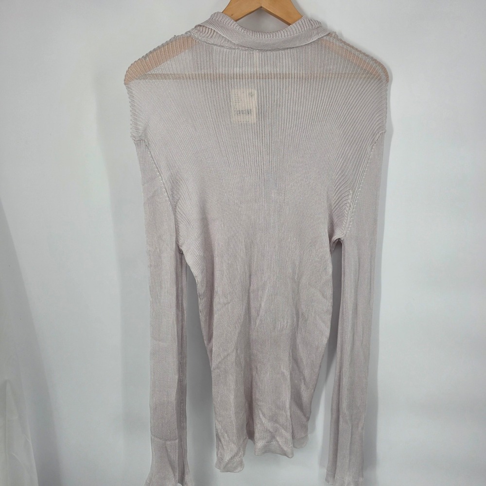 NWT Free People Grey Ribbed Sheer Knit Button Front Cardigan Womens L - Picture 2 of 8